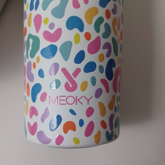 Meoky Tumbler With Lid & Straw -Pastel Leopard -24 Oz. -Open Box -Insulated NEW - Picture 2 of 12